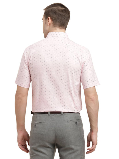Turtle Men 100% Cotton Regular Fit Light Pink Printed Half Sleeve Formal Shirt