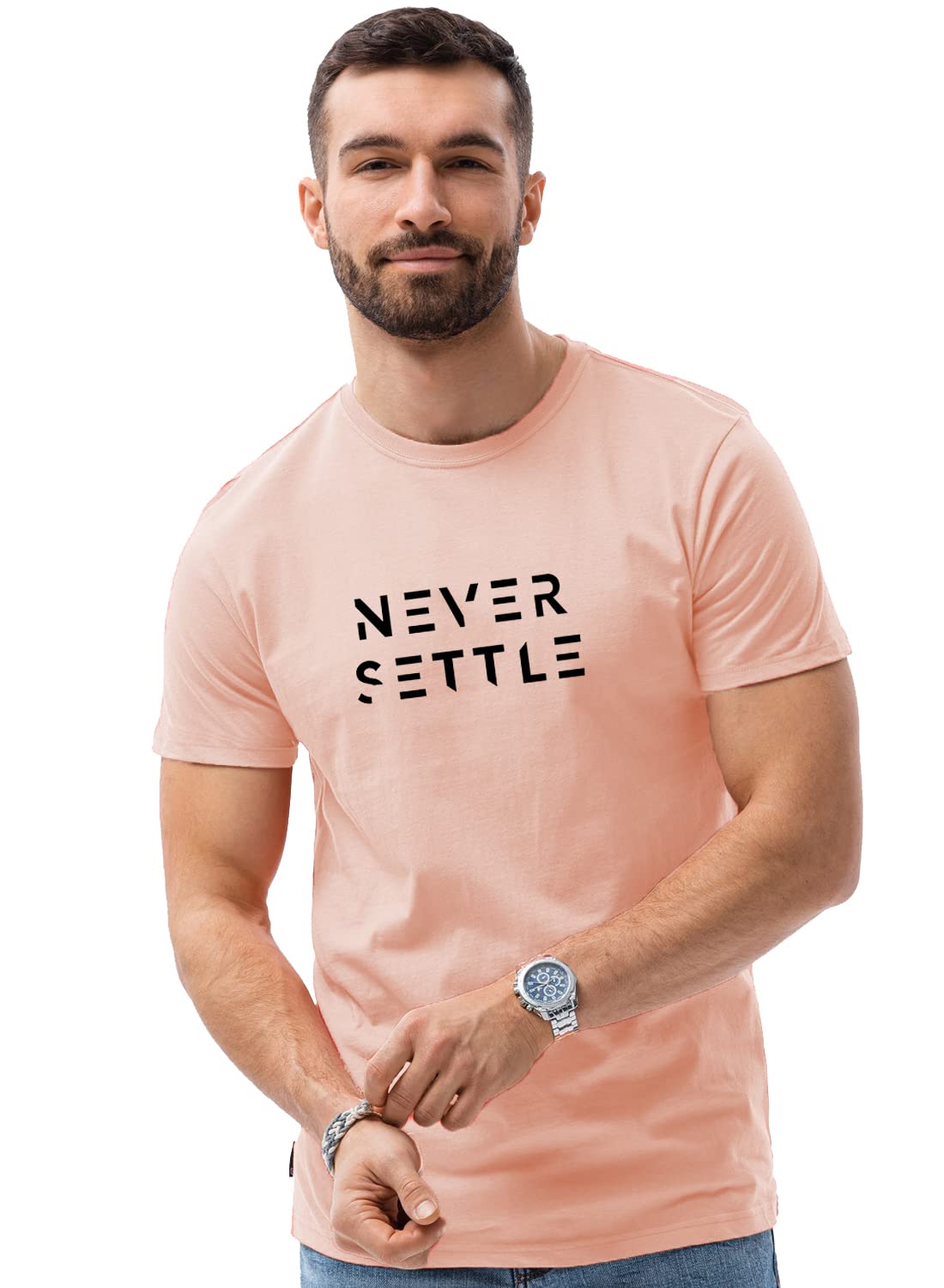 ADRO Mens Never Settle Cotton T-Shirt (RN22-03-SET-CO_Coral)