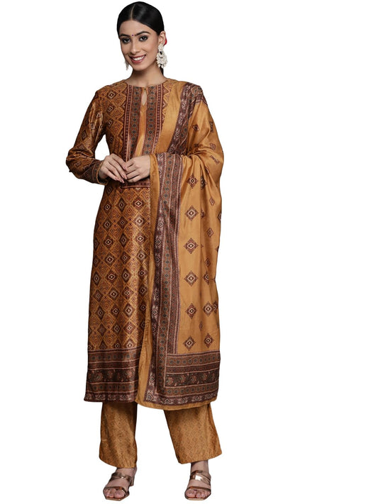 Libas WomenS Velvet Kurta Set (34082O_Mustard