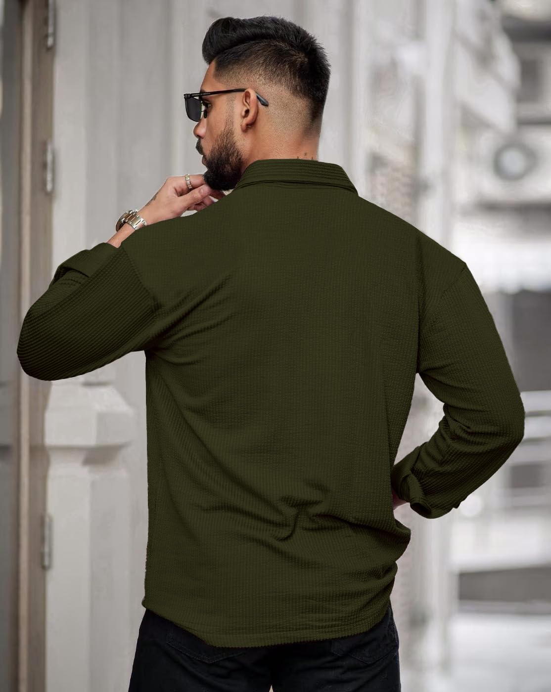Noble Monk Mens Solid Casual Shirt |Full Sleeve | Regular Fit |Stylish Shirt for Men Olive