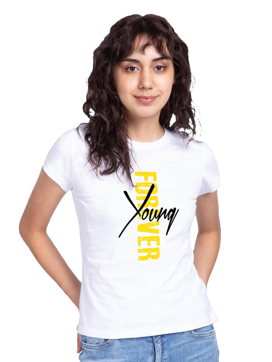 Bewakoof Womens Graphic Printed Slim Fit Half Sleeve Round Neck Cotton T-Shirt_ 277596_White_XS