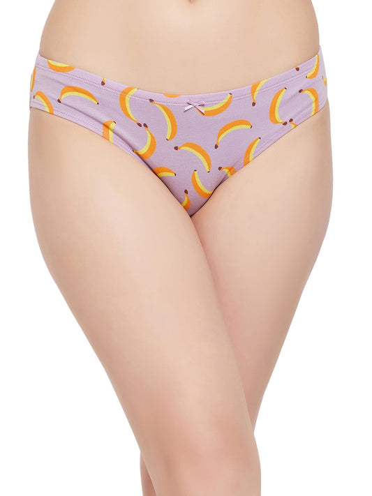 Clovia Womens Cotton Low Waist Fruit Print Thong (PN3518P12_Purple_XXL)