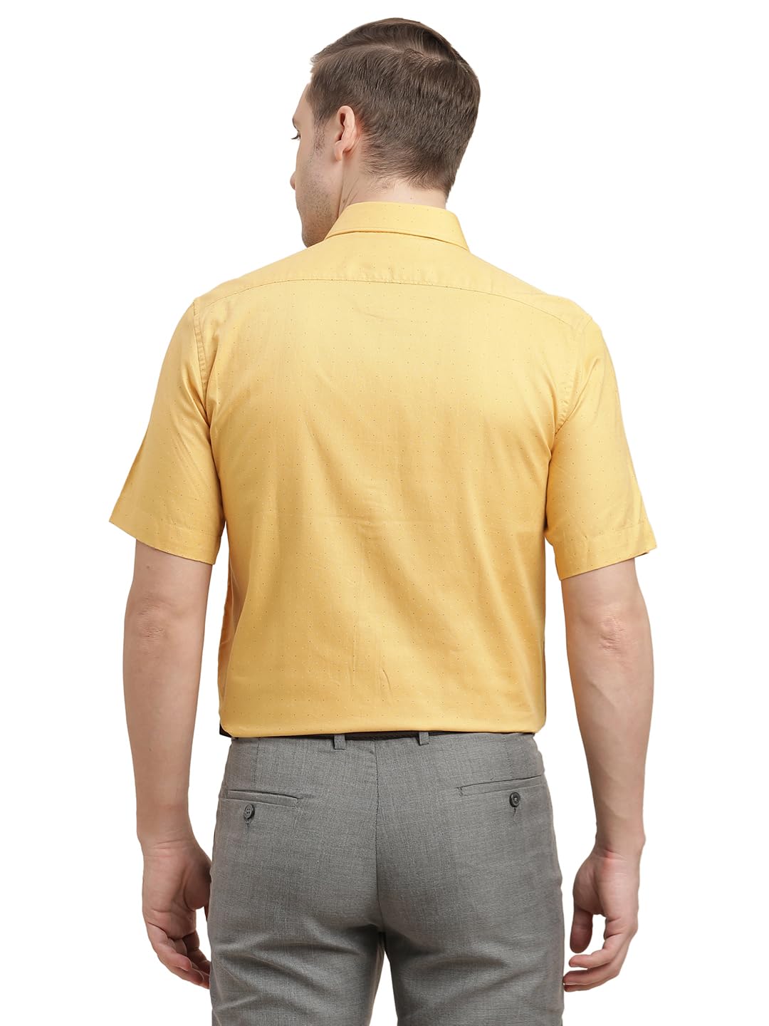 Turtle Men 100% Cotton Regular Fit Yellow Printed Half Sleeve Formal Shirt