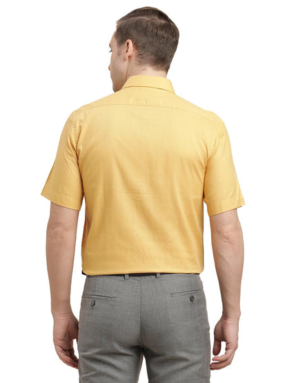 Turtle Men 100% Cotton Regular Fit Yellow Printed Half Sleeve Formal Shirt