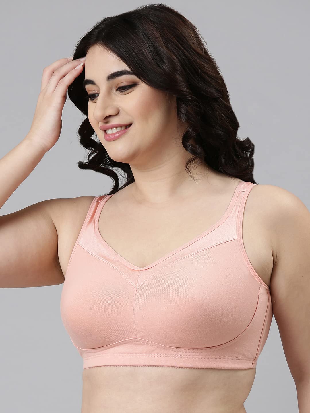 Enamor A112 Smooth Super Lift Classic Bra - Stretch Cotton Non-Padded Wirefree Full Coverage Peach Blush