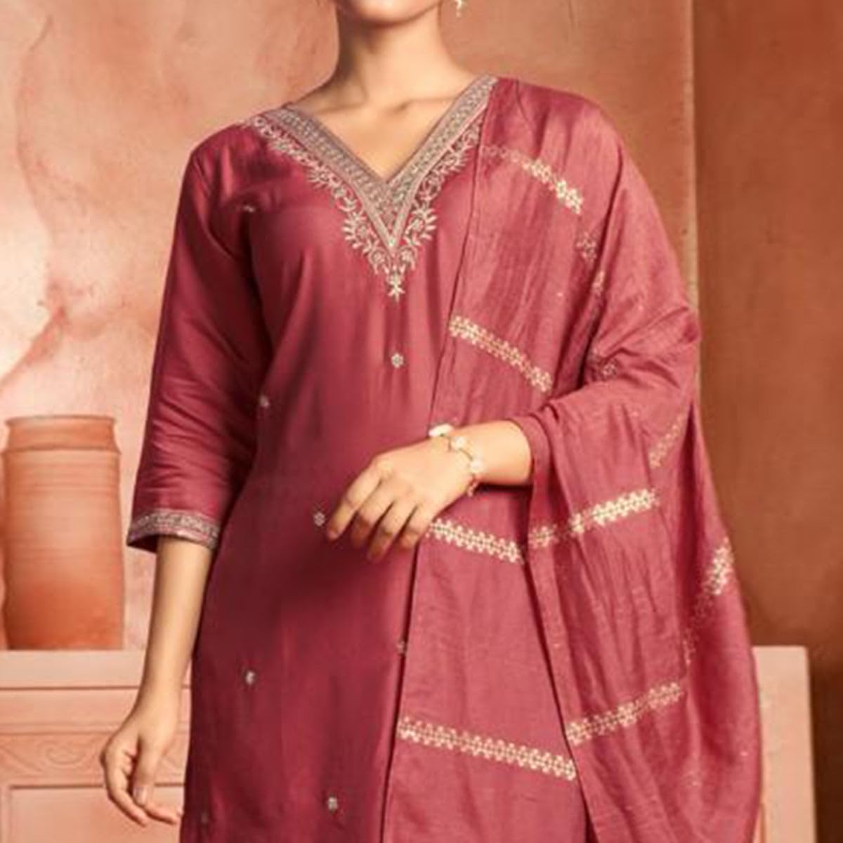 Lookmark WomenS Pure Cotton Straight Kurta Pant Dupatta Set With Elegant Embroidery - Perfect For Every Occasion (Az-Lm-Og-Ks21