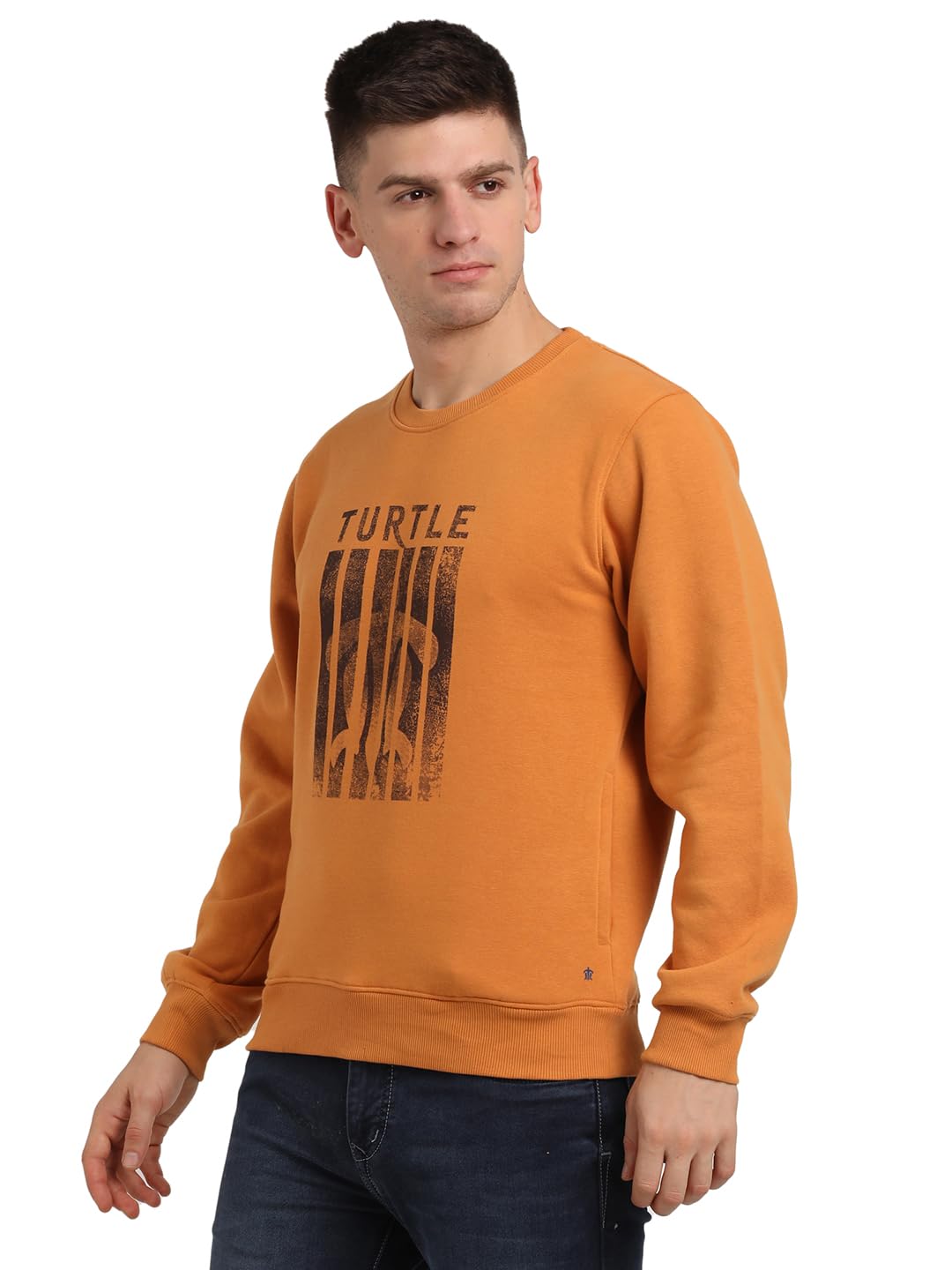 Turtle Men Poly Cotton Slim Fit Full Sleeve Mustard Sweatshirt