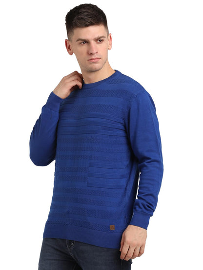 Turtle Men Knitted Slim Fit Full Sleeve Blue Pullover