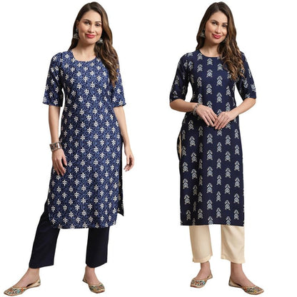 Pinkmint Crepe Casual Style Women Kurta With Pant Fancy Printed Kurti For Women Trendy Kurti Ll (Pack Of 2)