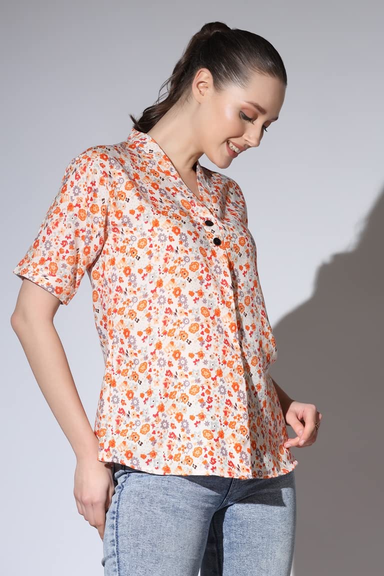 Leriya Fashion Tops For Women || Rayon Floral Printed Shawl Collared Fancy Button Neck || Shirt Style Western Top For Girls || I