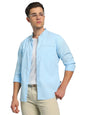 Dennis Lingo Men Solid Mandarin Collar Full Sleeves Regular Fit Casual Shirt Skyblue
