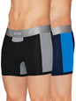 XYXX Mens Underwear Illuminati IntelliSoft Antimicrobial Micro Modal Trunk Pack of 2 (Black Iris & Brilliant Blue;Black & Steel
