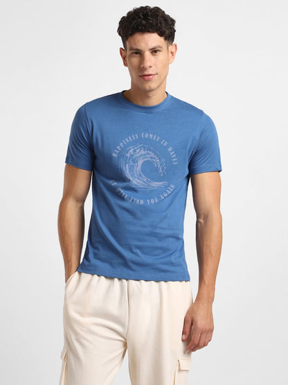 Nobero MenS Graphic Print Regular Fit T-Shirt (1M-Twts-C0979_Marine