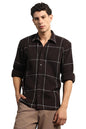 Hubberholme Men Summer Cotton Spread Collar Long Sleeves Oversized Casual Shirt 37 Brown