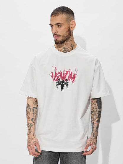 The Souled Store Official Marvel: Eddie Brock Oversized T-Shirt for Men Boys Cotton Casual Half Sleeves Baggy Loose Fit Drop Sho