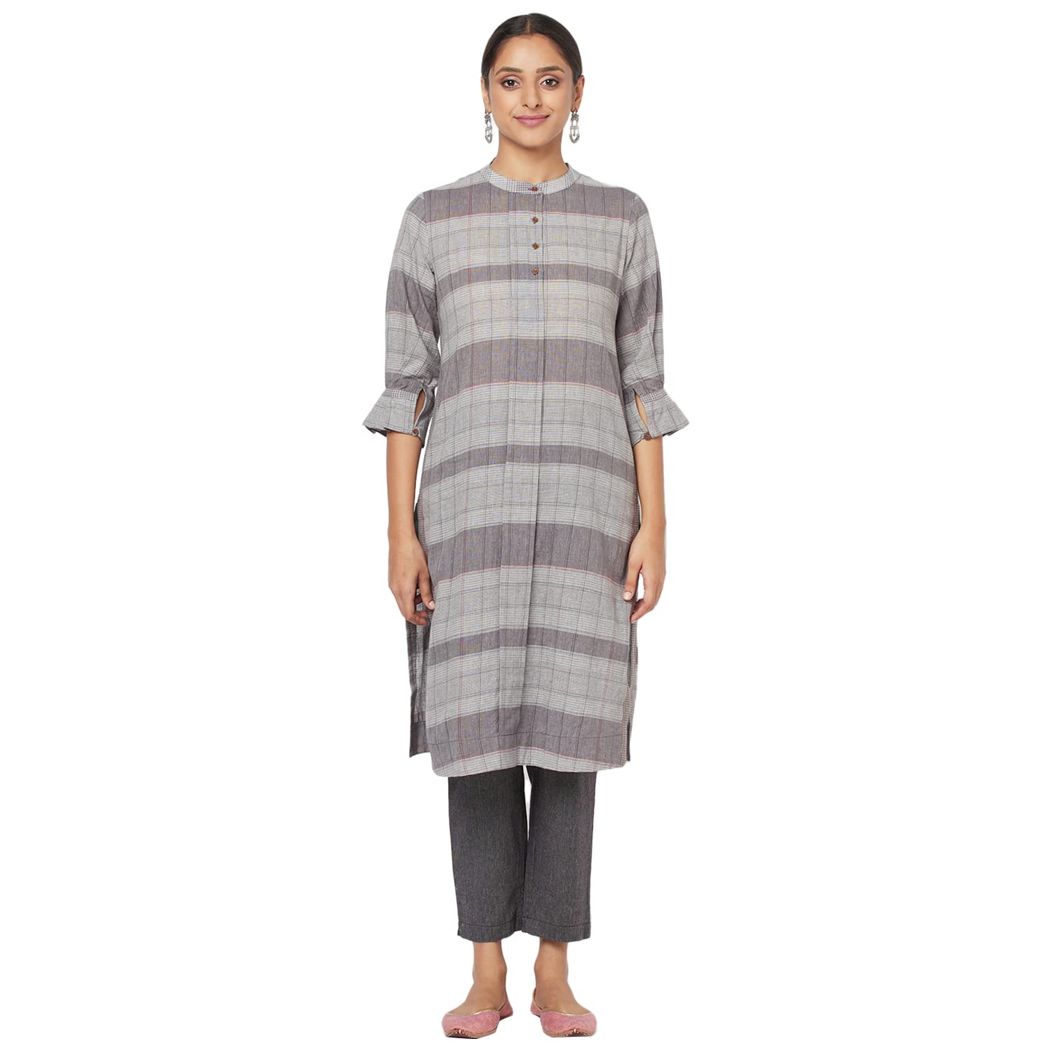 Fabindia Cotton Checks 2 Piece Kurta Set (Light Grey-S-10700865)