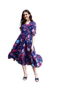 SMOWKLY Womens Georgette Floral Printed Indo-Western Ethnic Gown || Half Sleeve V Neck Fit & Flare Flared Hem Design || Casual
