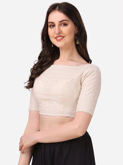 Oomph! Traditional Cotton Fabric Blouse For Women | Round Neck., Elbow Length Sleeves | Wedding & Festival Wear | Comfortable &