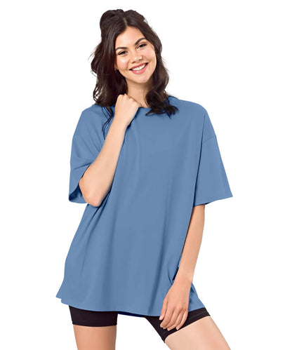 SHODOX Bio-Washed Anti Bacterial 100% Pure Cotton Womens Oversized Solid T-Shirt | Cozy Soft, Less Wrinkles Loose Fit, Drop Shou