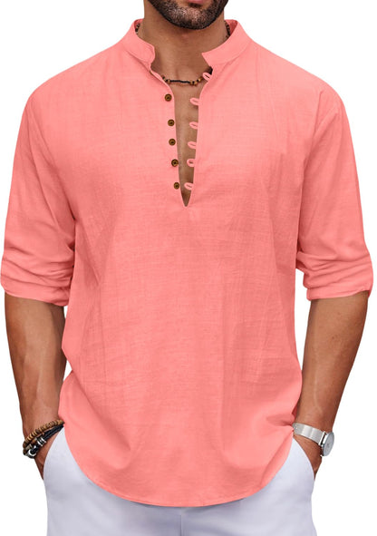 Macsivo MenS Stylish Mandarin Collar Kurta | Casual Ethnic Fusion Shirt For Daily, Party & Travel | Full Sleeves | Cotton Polye