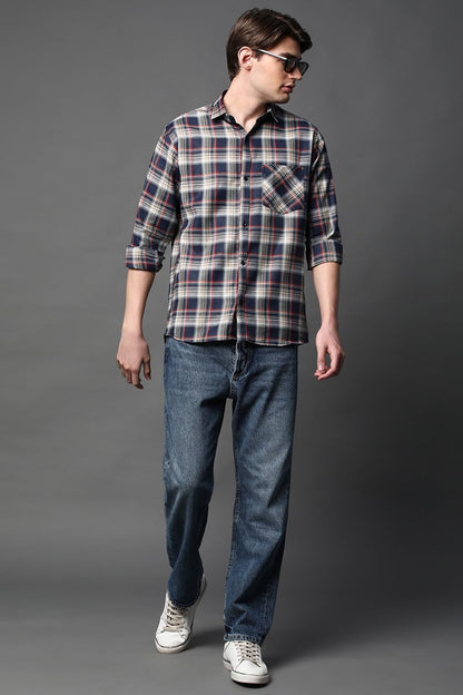 Brown Culture MenS Cotton Blend Checkered Shirt With Spread Collared Full Sleeves Standard Length And Button Down Closure Type|