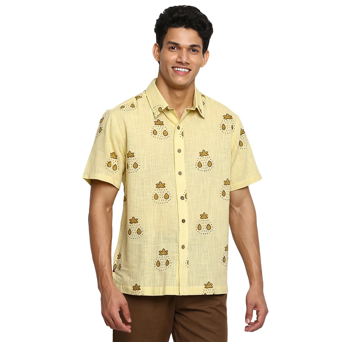 Fabindia MenS Printed Regular Fit Shirt (101051701_Beige