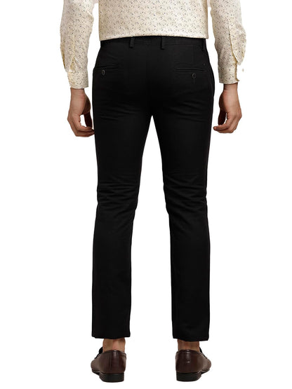 Turtle Men Cotton Linen Ultra Slim Fit Solid Black Casual Trouser