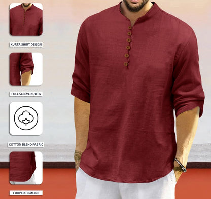 Finivo Fashion MenS Solid Cotton Blend Regular Fit Straight Kurta, Pack Of 1 Maroon
