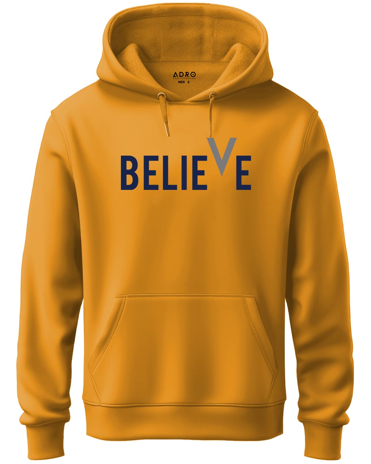 ADRO Men's Cotton Neck Hooded Sweatshirt (H21-M-BVV-MU_Mustard)