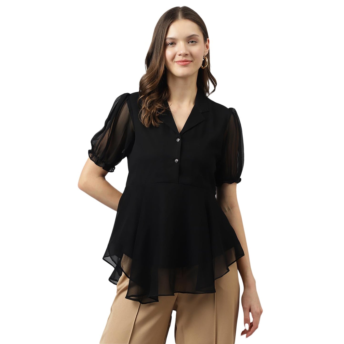Toochki Black Georgette Solid Flared top for Summer Latest Trending Style