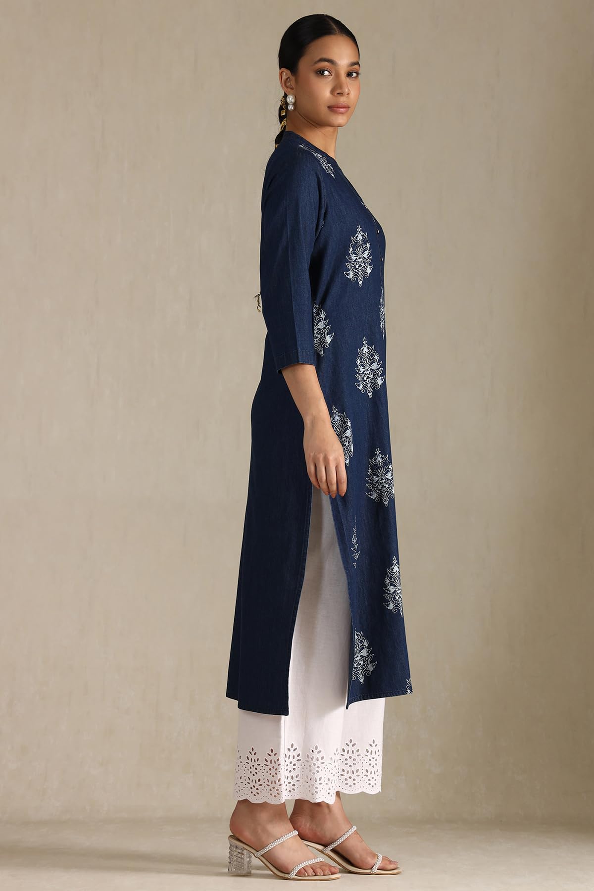Soch Womens Denim Floral Regular Kurta (CWS5KU61241_Indigo