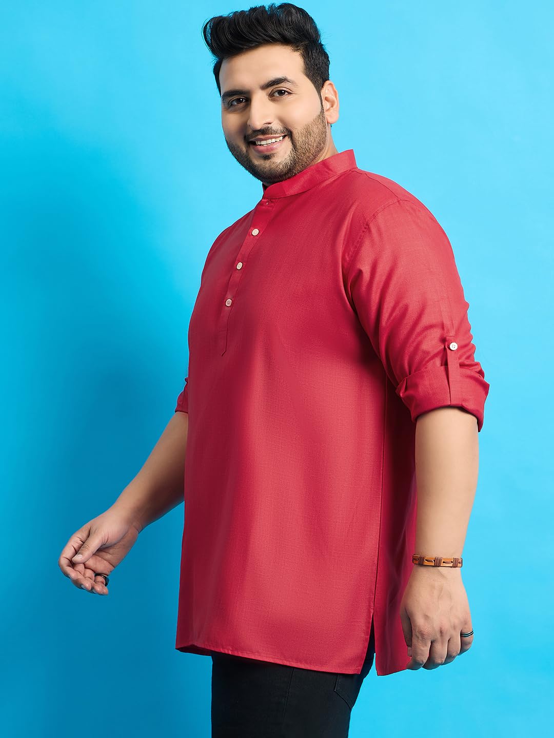 Bigbanana Plus Size Men'S Regular Fit Solid Short Kurta