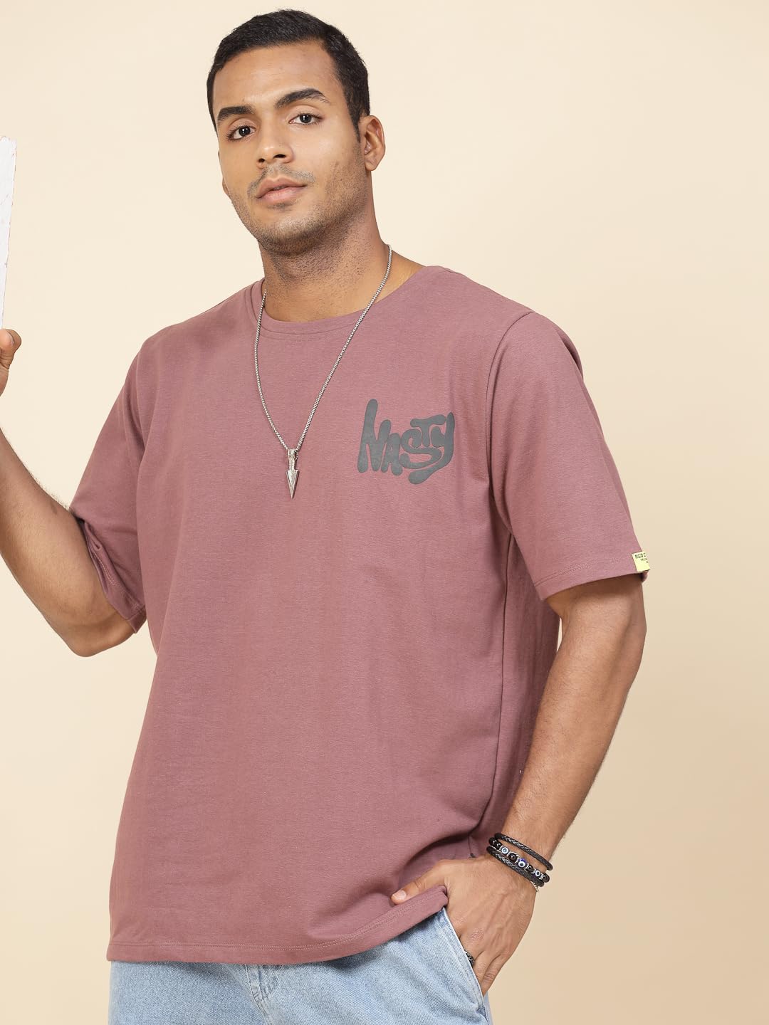 Rigo Terry Printed Oversized T-Shirt for Men | Drop Shoulder, Half Sleeves T-Shirt for Men | Oversized Baggy Fit T-Shirt for Men