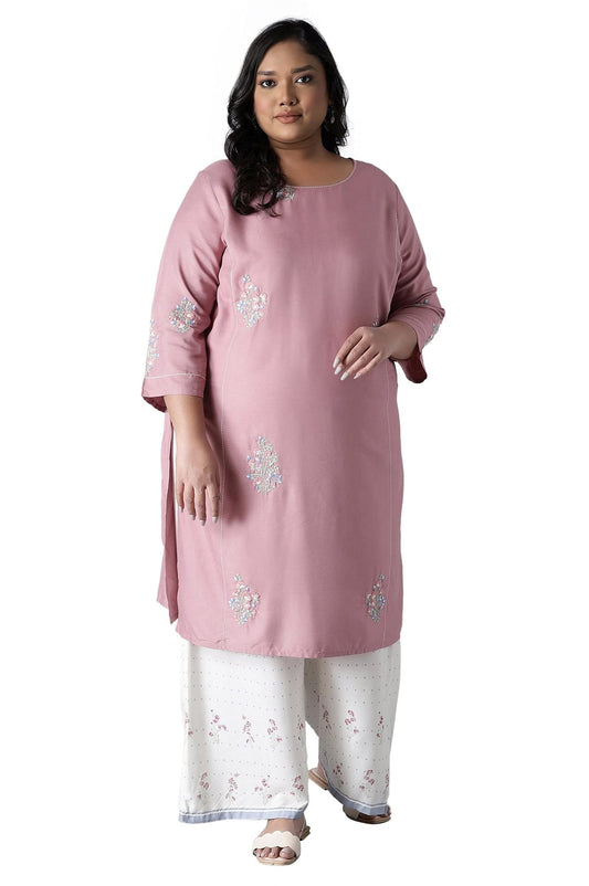 W for Woman Women's Viscose Straight Kurta with Embroidery