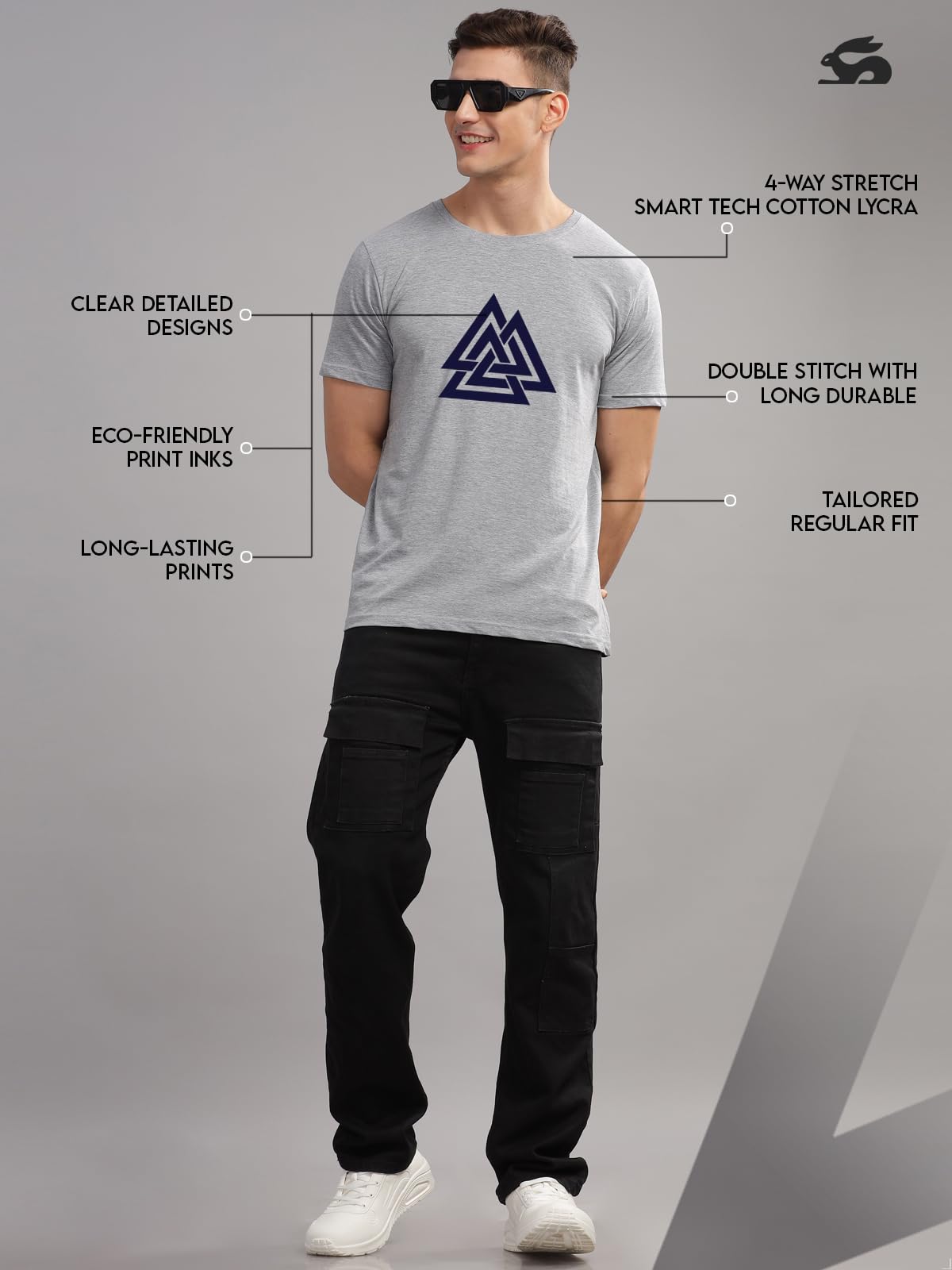 ADRO Triangle Mens Printed T-Shirt (RNR-M-TKT-GR_Grey)