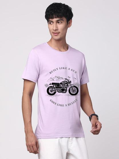ADRO Men's Royal Bike Design Printed 100% Cotton T-Shirt - Regular Fit, Printed T-Shirts for Men (RN24-RYL-PU_Purple)