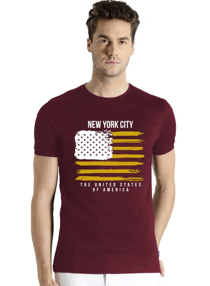 ADRO Men's USA American Flag Printed Cotton T-Shirts (RNR-M-NWW-BG_Maroon)