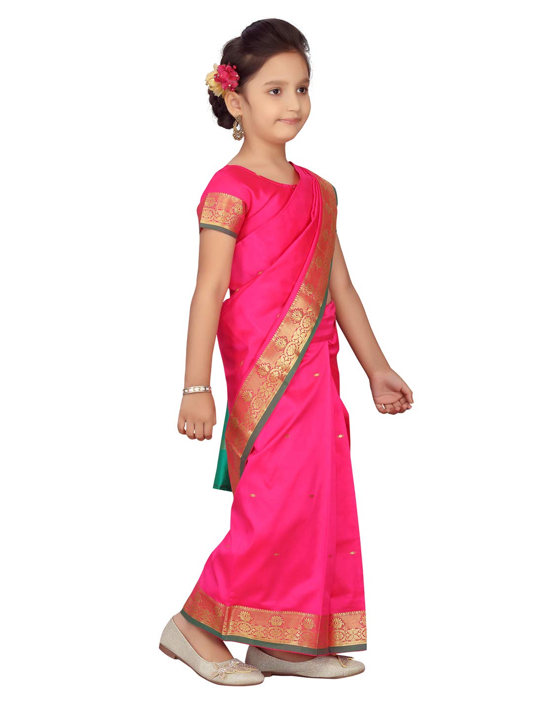 Aarika Girls Rani Colour Saari (SR-20690-RANI)