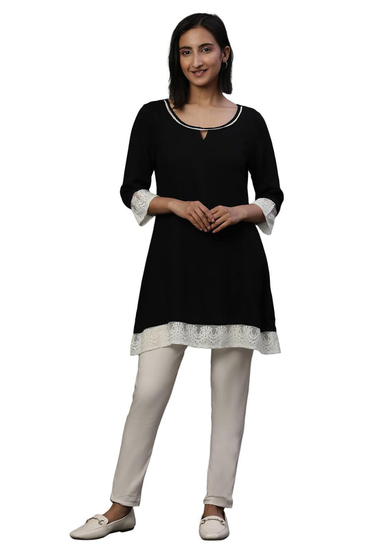 Aurelia WomenS Solid Regular Kurti (24Fea30423_Black