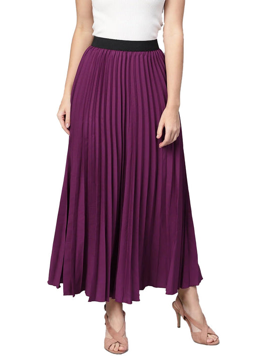 Kzully | Graceful Flow WomenS Accordian Pleat Maxi Flared Skirt Wine