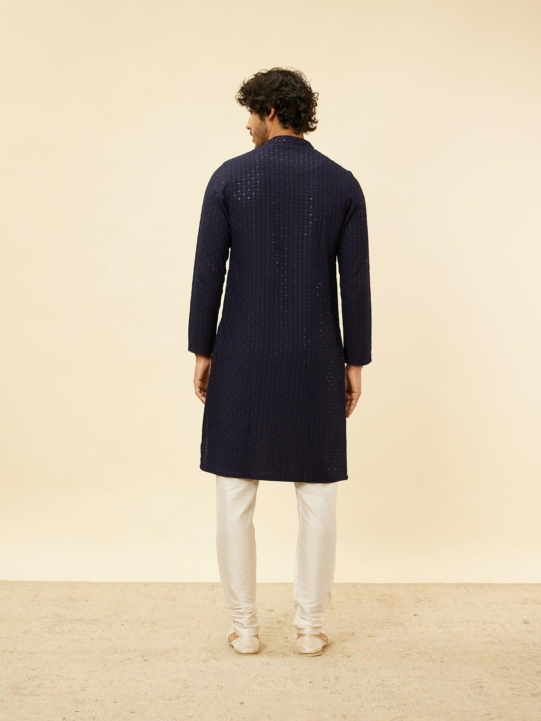 Manyavar Mens Blue Viscose Embroidered Kurta Pyjama Set