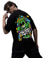 Veirdo Mens Cotton Oversize Loose Fit Drop Shoulder Round Neck Short Sleeve Graphic Hustle Printed T-Shirt