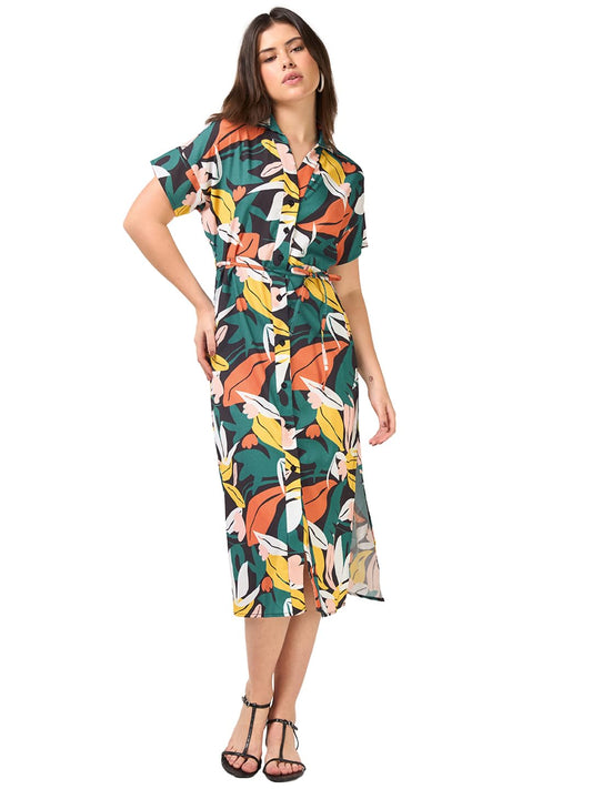 Bewakoof Womens All Over Printed Relaxed Fit Half Sleeve Collar Viscose Rayon Dress_684816_Multicolor_XS