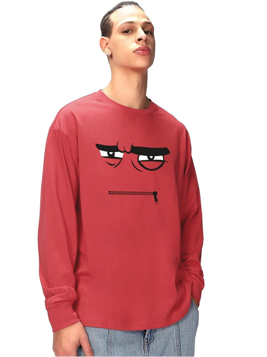 Bewakoof Mens Angry Zip Graphic Print 100% Cotton T-Shirt- Oversized Fit, Round Neck, Long Sleeve
