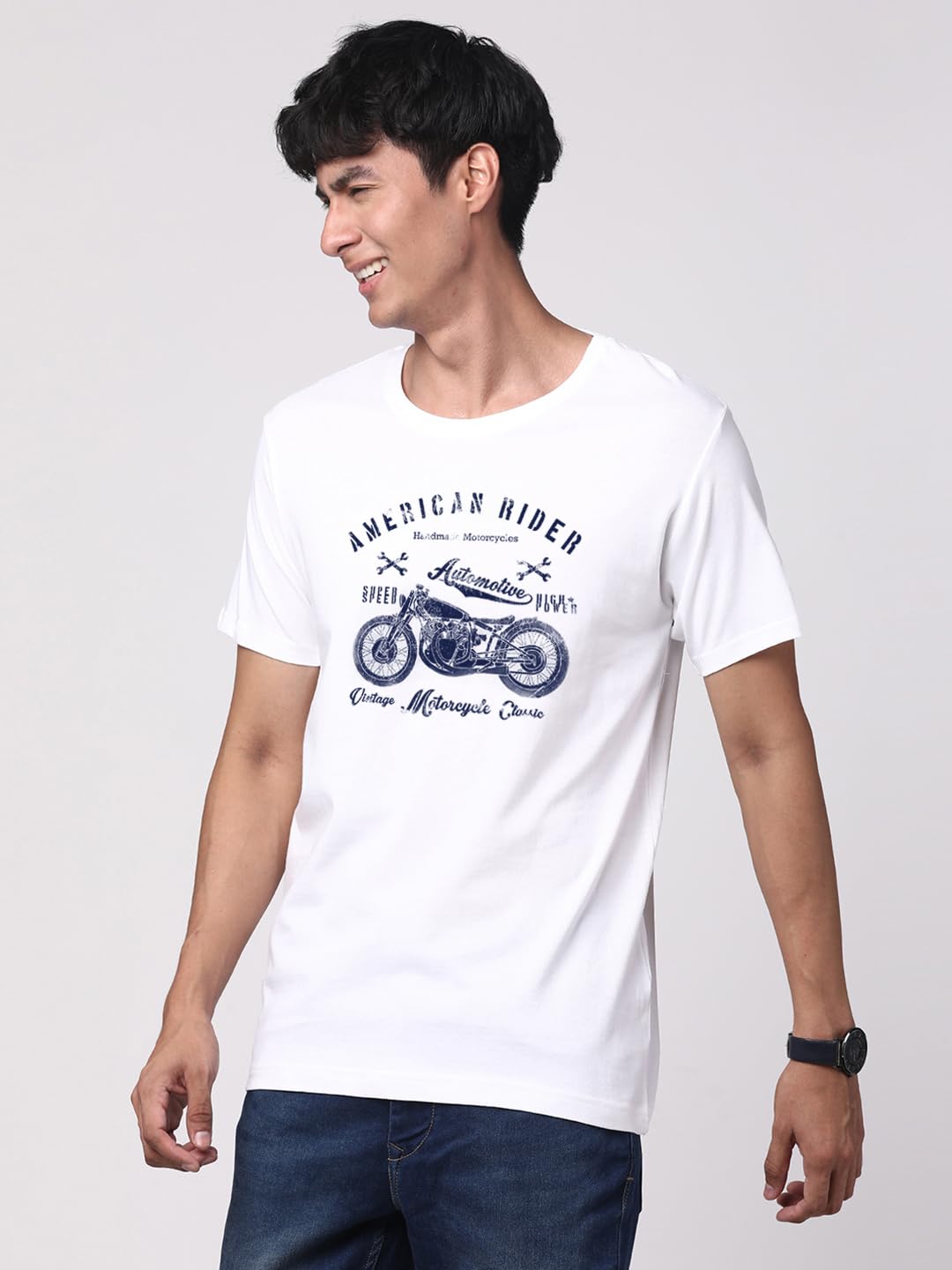 ADRO Men's Regular Fit T-Shirt (RNR-M-AME-WH)