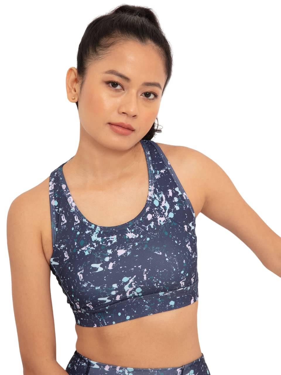 NYKD by Nykaa Stylish Medium-Impact Everday Sports Bra for Women, Soft Fabric, Removable Cookies, Racer Back - NYK082 (Navy Blue