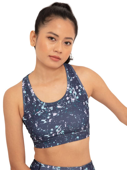 NYKD by Nykaa Stylish Medium-Impact Everday Sports Bra for Women, Soft Fabric, Removable Cookies, Racer Back - NYK082 (Navy Blue
