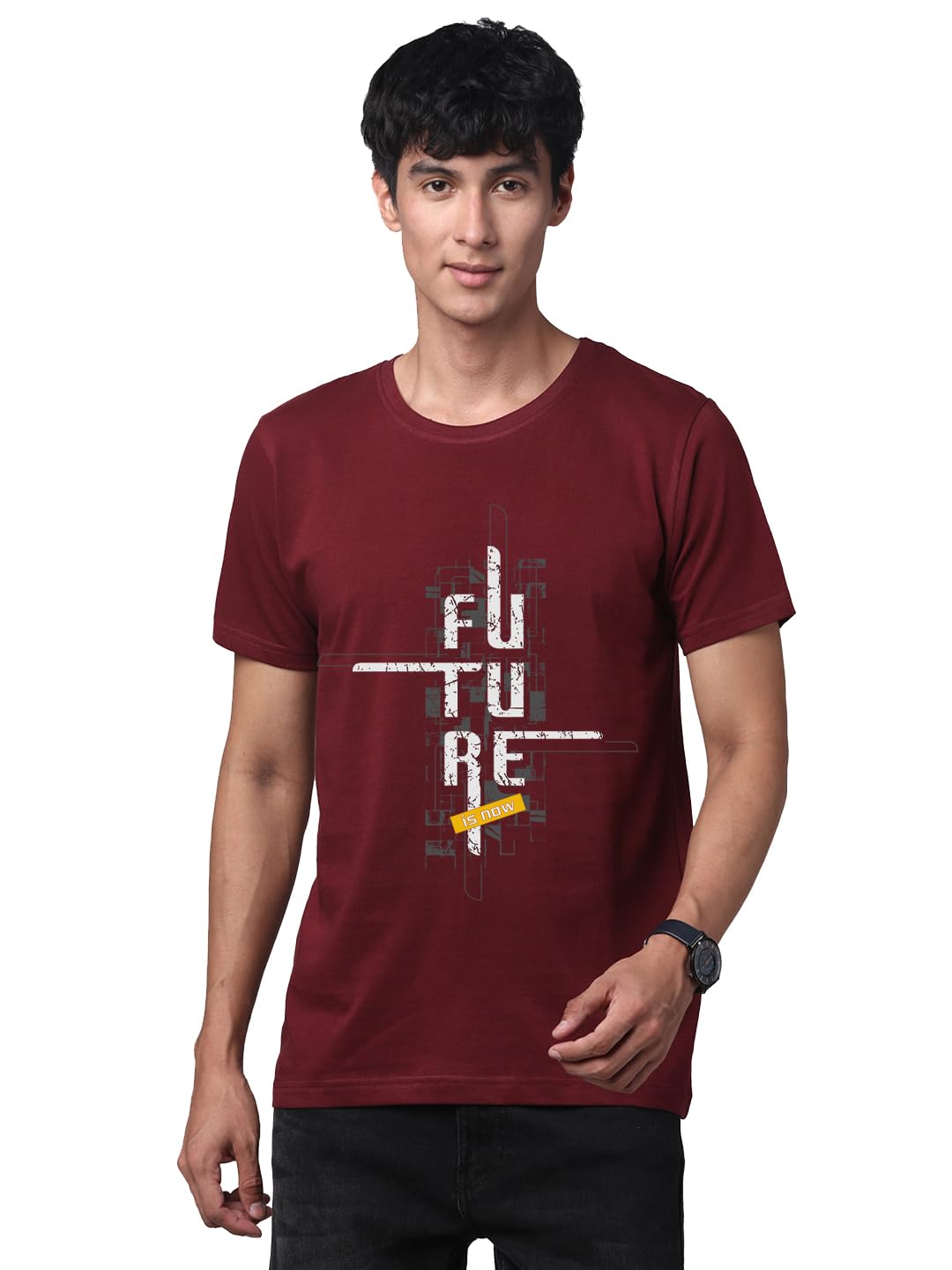 ADRO Men's Graphic Printed 100% Cotton T-Shirt - Regular Fit, Printed T-Shirts for Men (RN24-FTR-MR_Maroon)