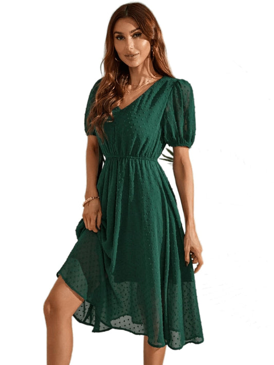 Tagas Knee Length Women'S Georgette A-Line Standard Dress (Op-3210-1-Green-L_Green)