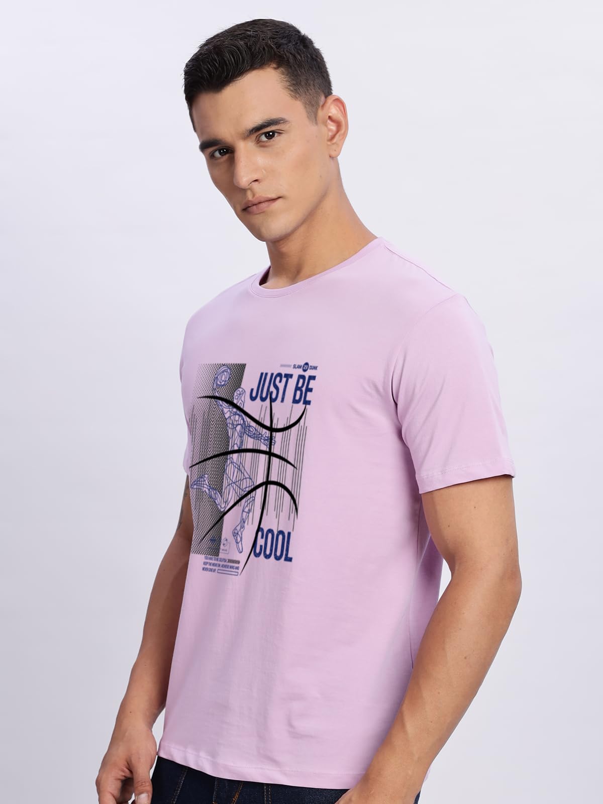 ADRO Men's Graphic Printed 100% Cotton T-Shirt - Regular Fit, Printed T-Shirts for Men (RN24-BCL-PU_Purple)